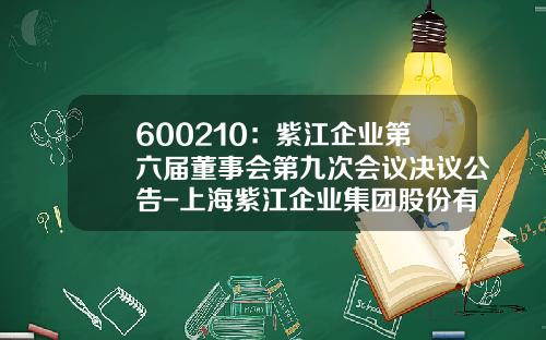 600210：紫江企业第六届董事会第九次会议决议公告-上海紫江企业集团股份有限公司董事长