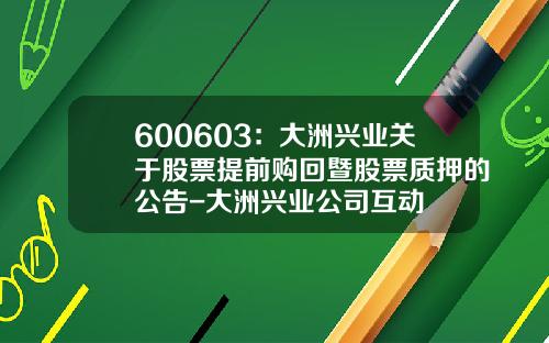 600603：大洲兴业关于股票提前购回暨股票质押的公告-大洲兴业公司互动