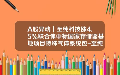 A股异动｜至纯科技涨4.5%联合体中标国家存储器基地项目特殊气体系统包-至纯科技股票最新资讯