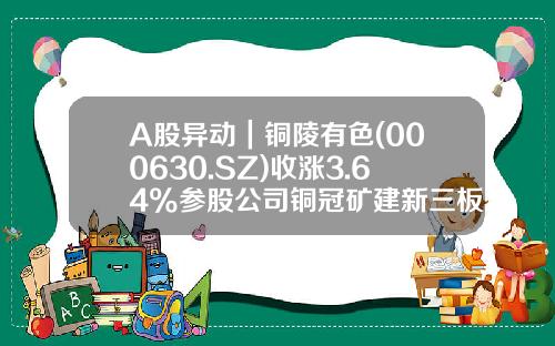 A股异动｜铜陵有色(000630.SZ)收涨3.64%参股公司铜冠矿建新三板挂牌获同意-铜陵有色股份股票资讯