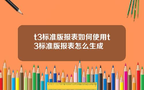 t3标准版报表如何使用t3标准版报表怎么生成