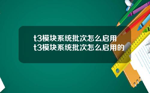 t3模块系统批次怎么启用t3模块系统批次怎么启用的