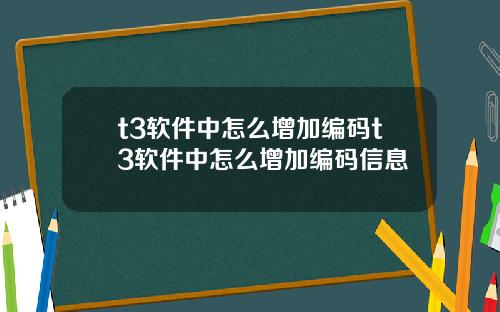 t3软件中怎么增加编码t3软件中怎么增加编码信息