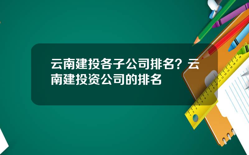 云南建投各子公司排名？云南建投资公司的排名