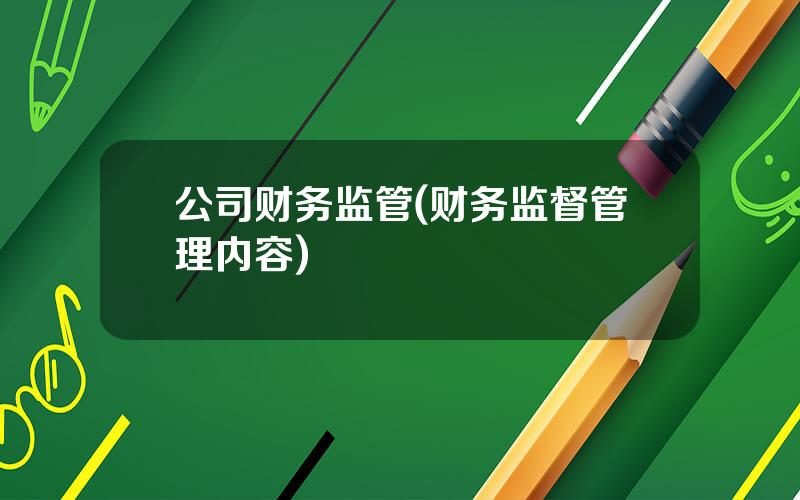 公司财务监管(财务监督管理内容)