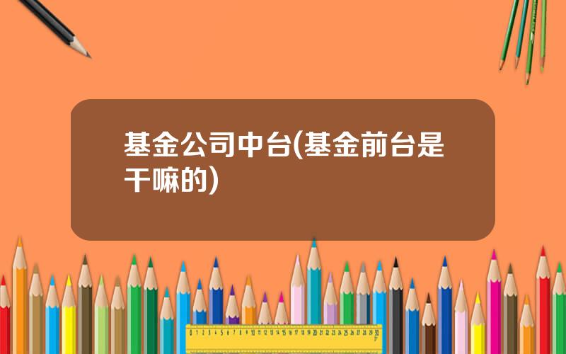 基金公司中台(基金前台是干嘛的)