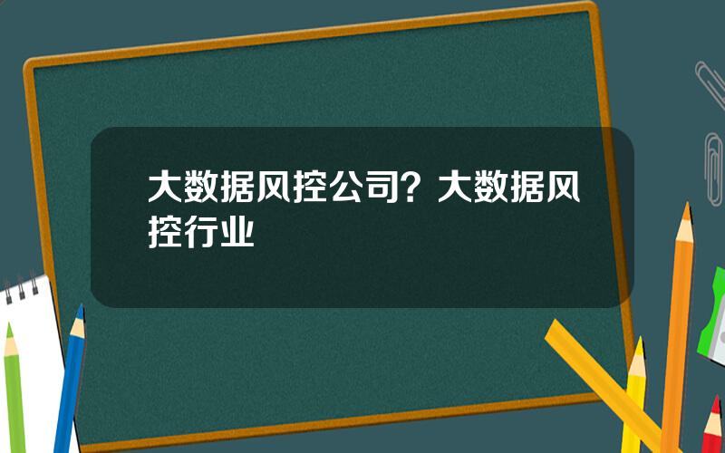 大数据风控公司？大数据风控行业