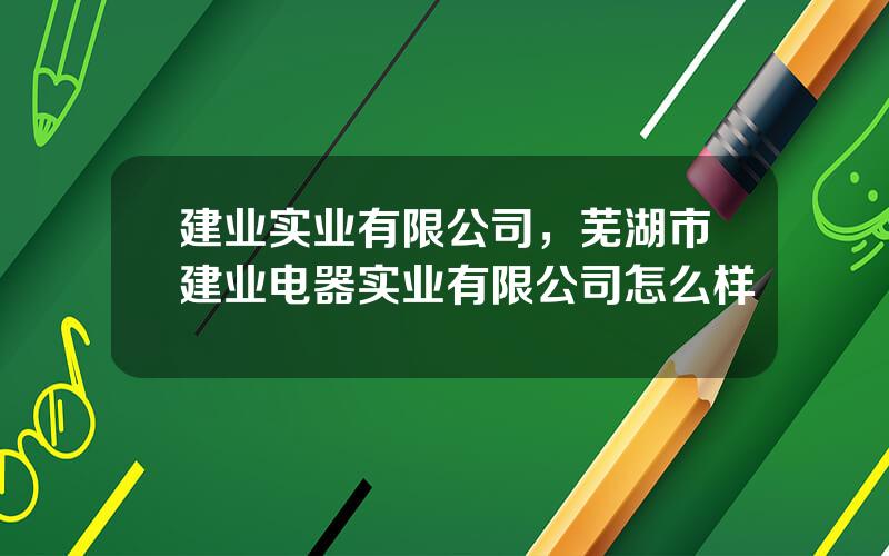 建业实业有限公司，芜湖市建业电器实业有限公司怎么样