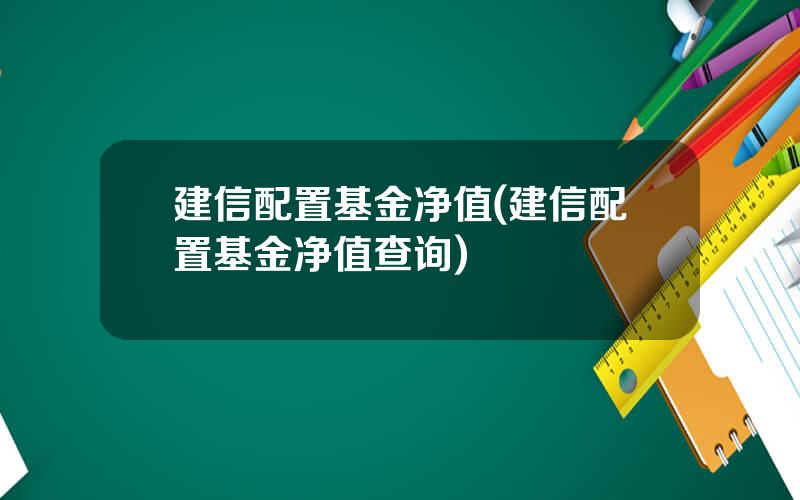 建信配置基金净值(建信配置基金净值查询)